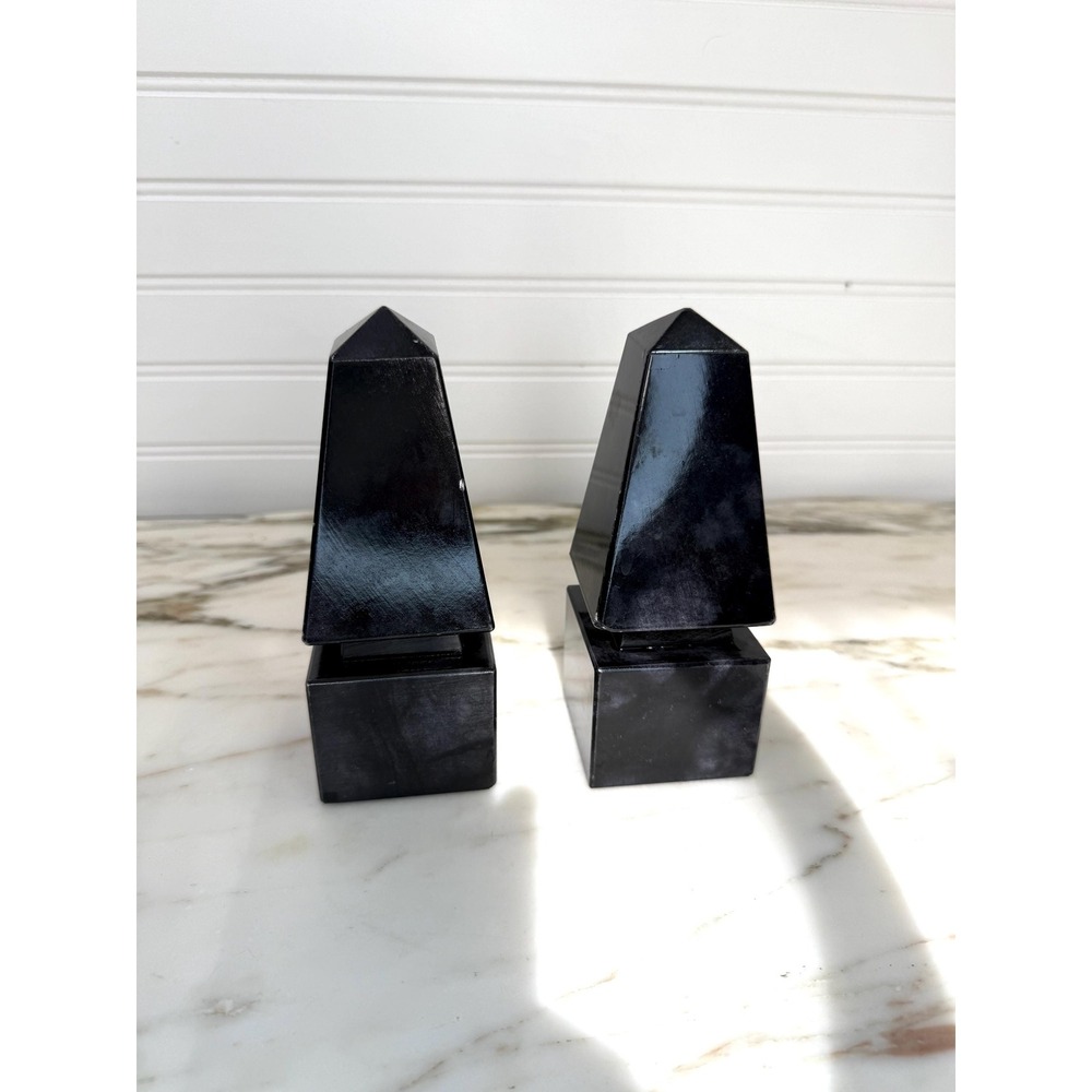 1980s Italian Black Crystal Obelisk Sculptures – Memphis Style Decor, Set of 2